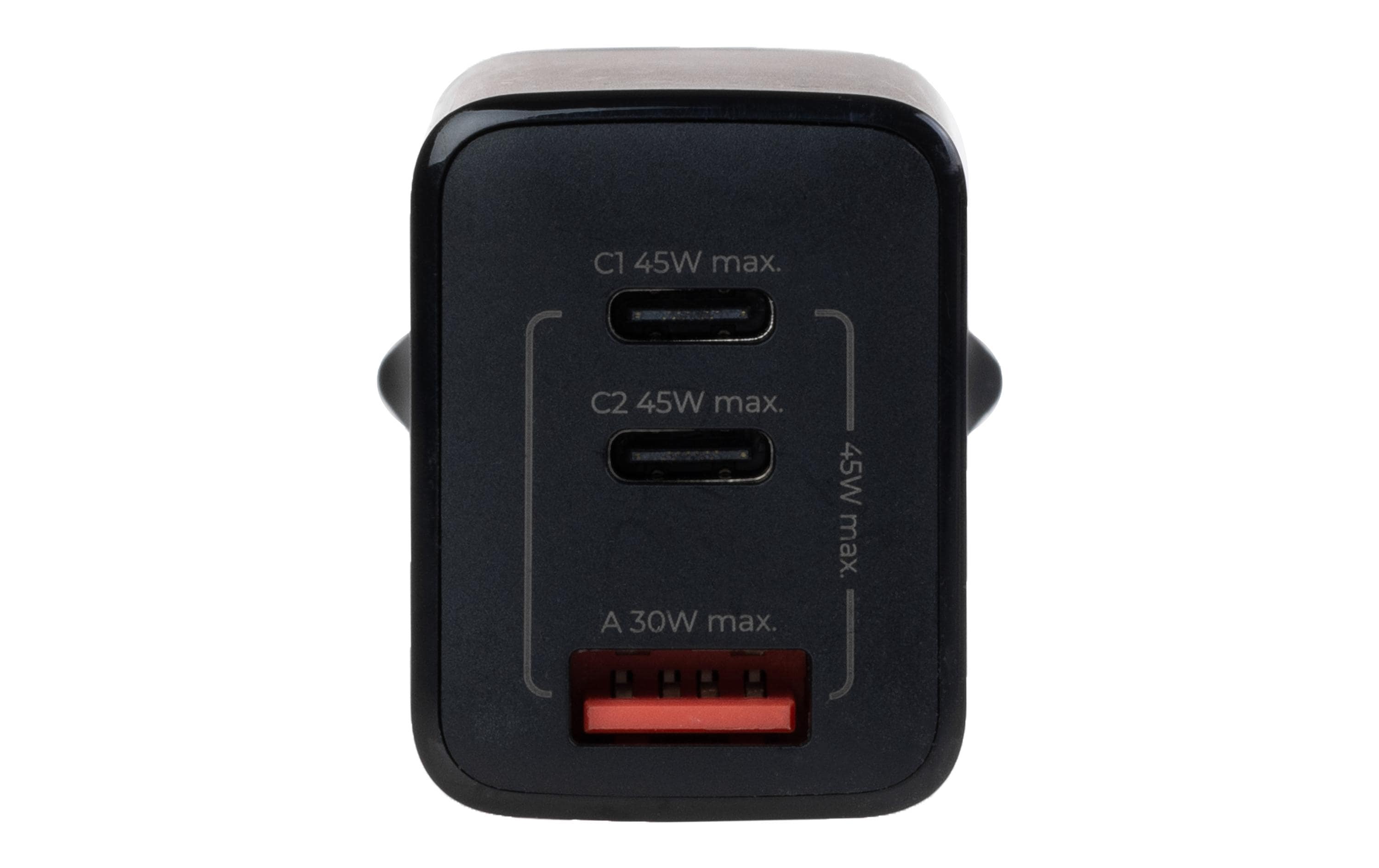 USB-Wandladegerät Trial QC4+ 45 W GaN SchwarzLadeadapter mit zwei USB-C-Ports und einem USB-A-Port