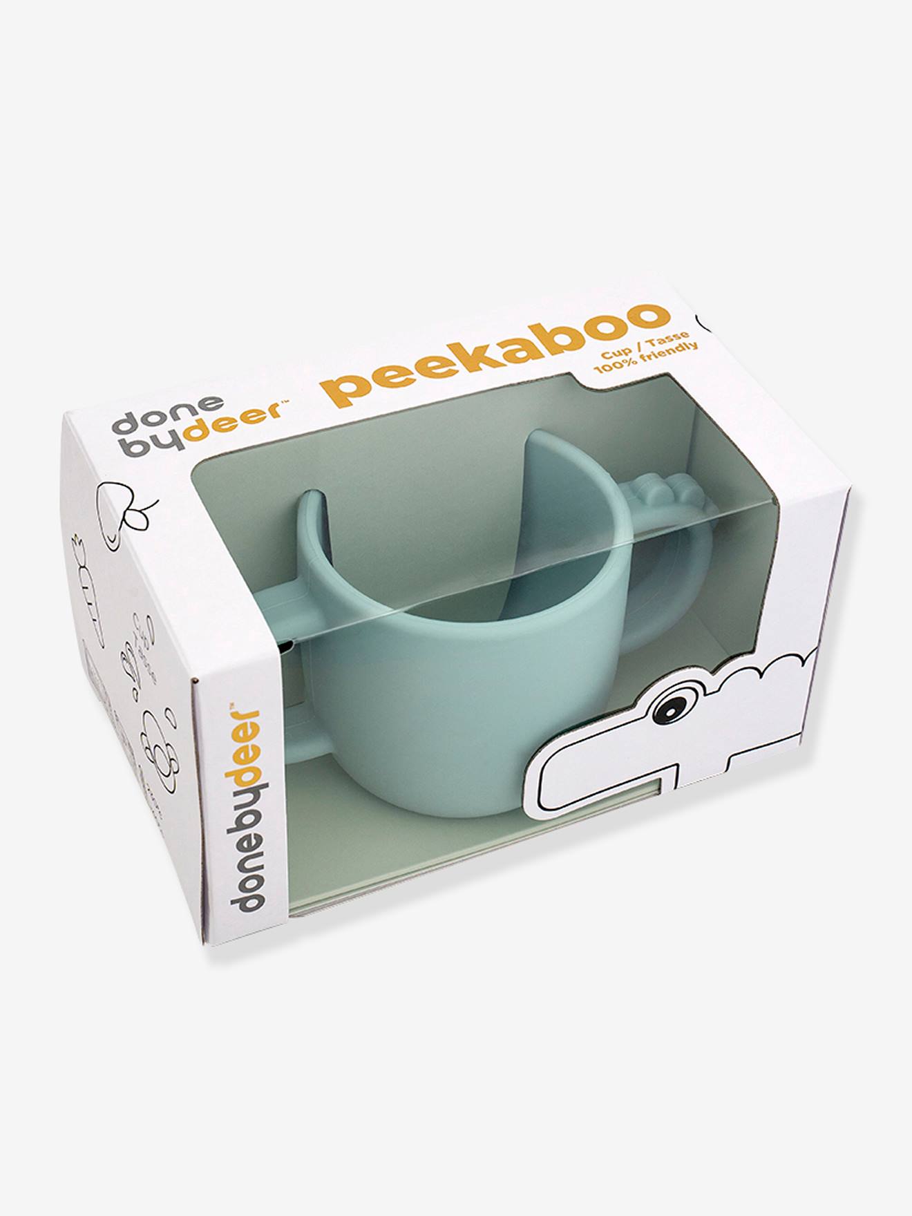 Caneca de silicone DONE BY DEER Peekaboo Crocodile com 2 alças, azul claro liso