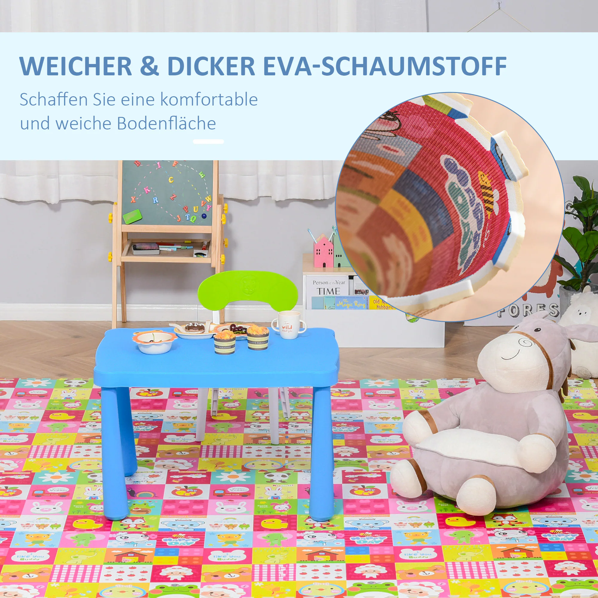 HOMCOM Puzzlematte 16-teilig mehrfarbig 61,5 x 61,5 x 1 cm (LxBxH)