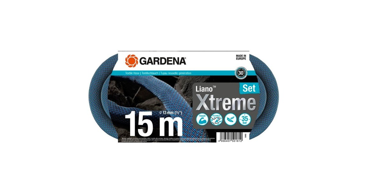 GARDENATextielslang Liano Xtreme 15 m Set  (Donkergrijs/oranje)