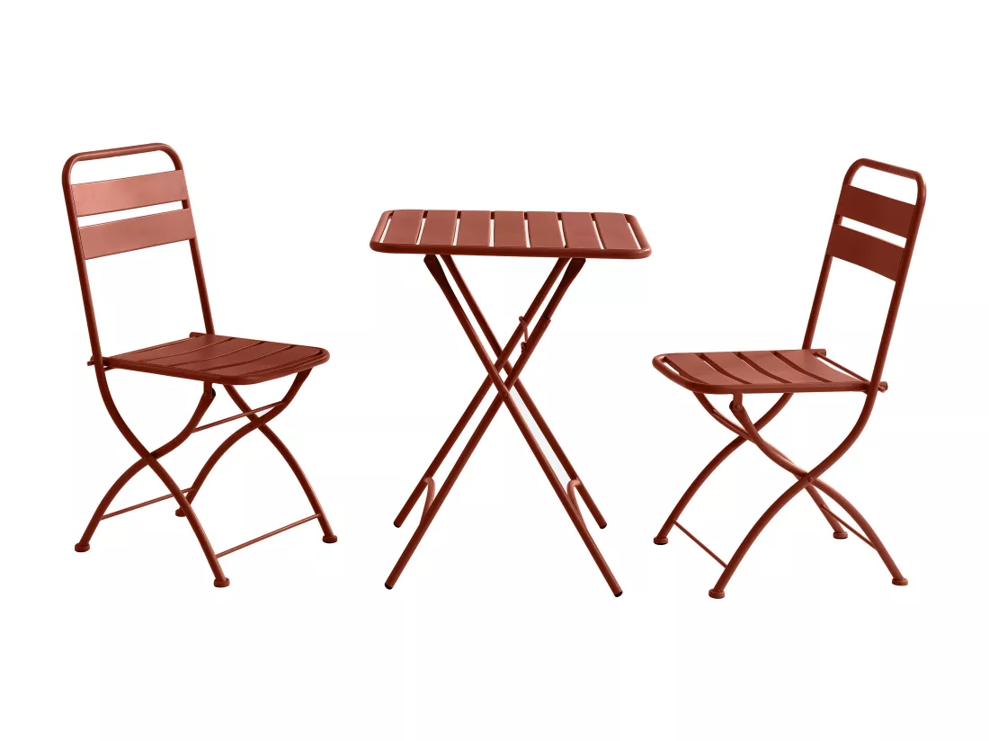 Salle à manger de jardin pliante en métal - une table L.60 cm et 2 chaises pliantes - Terracotta - MIRMANDE de MYLIA