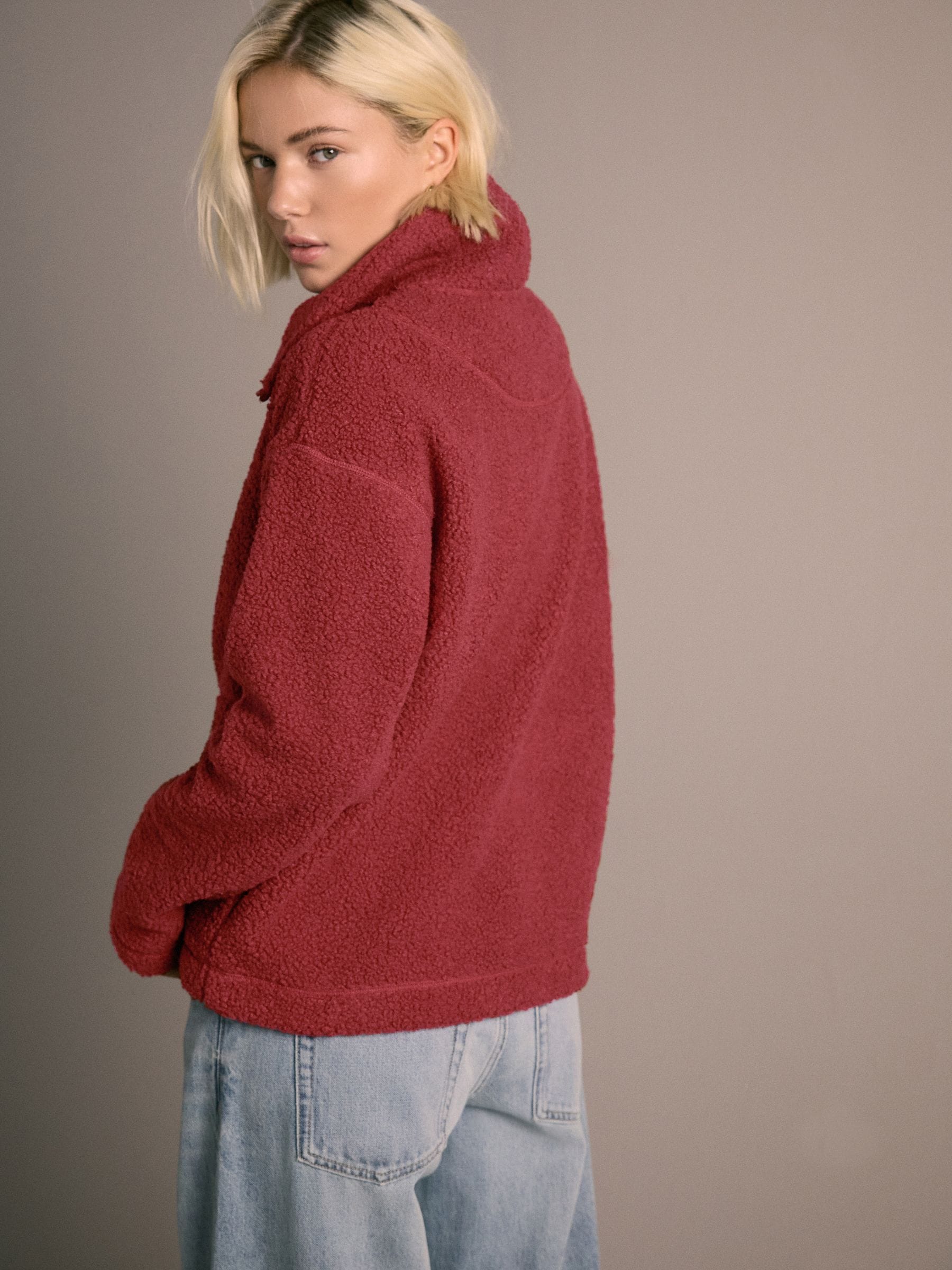 Kersrood - Soft Touch Knusse Teddy Borg Kwartrondrits Fleece
