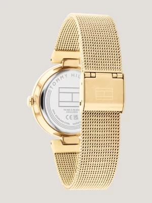 Relógio com pulseira de malha banhada a ouro