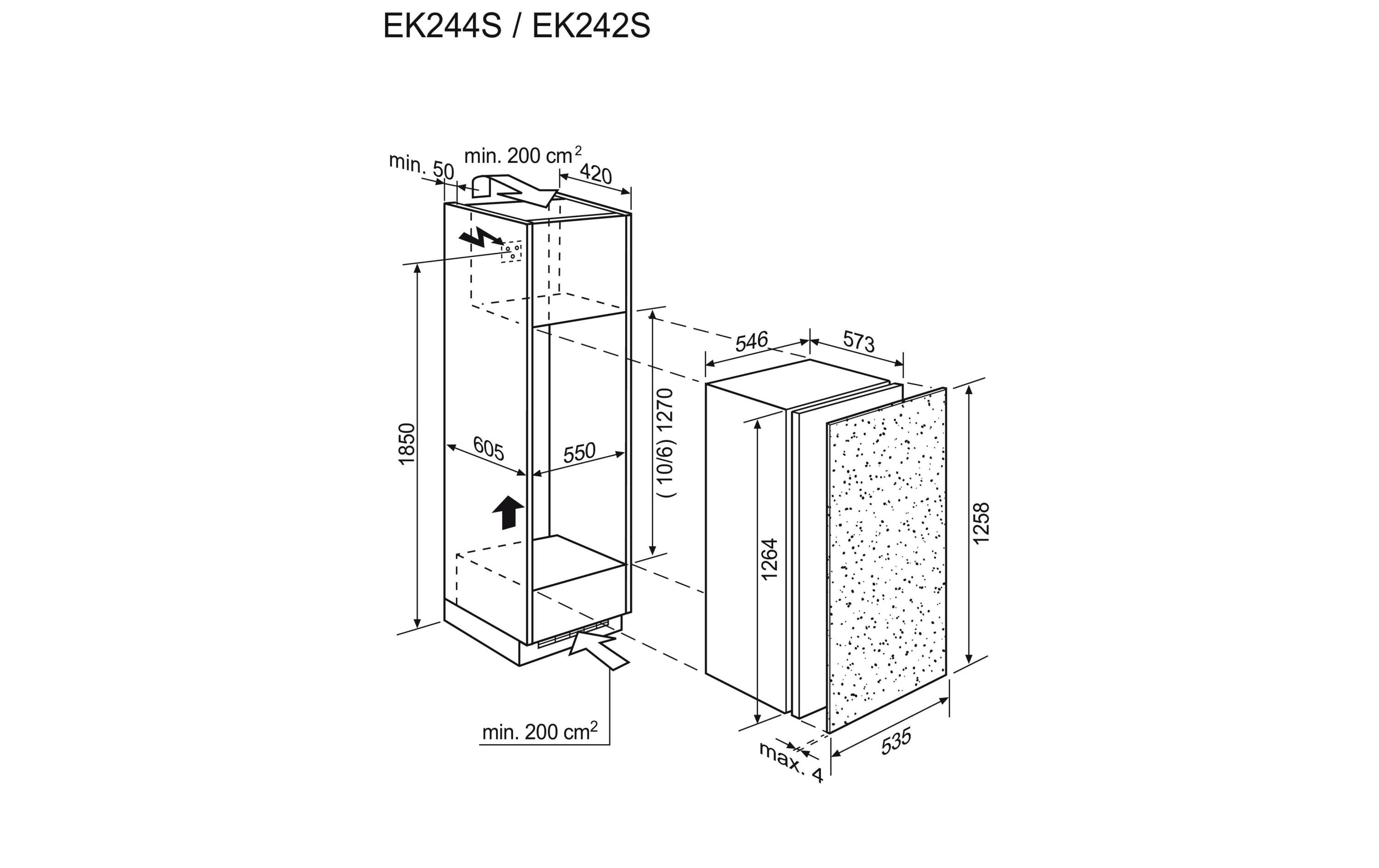 Einbaukühlschrank EK244SRWE Rechts, Wechselbar<br>Einbaukühlschrank mit Dekorfronttür (keine Dekorplatte notwendig)