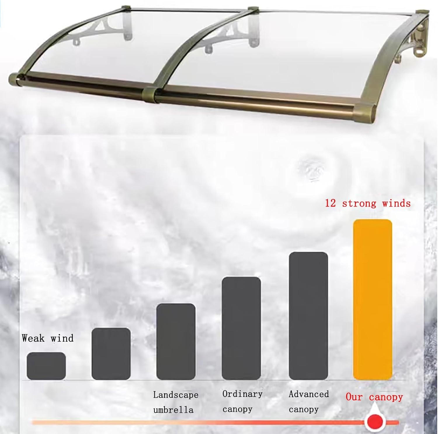 Türvordach für den Außenbereich, Aluminiumhalterung, Polycarbonat-Dach, Wetterschutz für Regen und Schnee, Eingangsmarkise für Veranden, Terrassen und Balkone (80 x 300 cm)