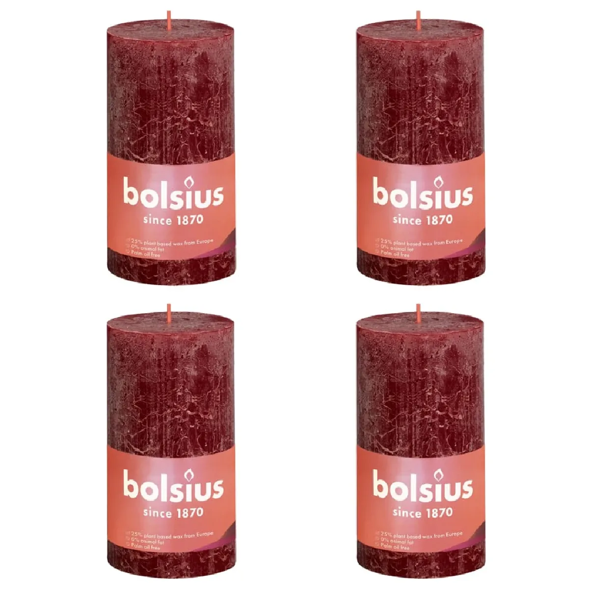 Bolsius Bougies Pilier Rustique - Rouge
