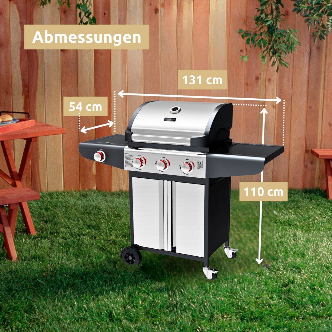 deluxe4home Gasgrill GRILLWAGEN XXL 131 x 54 cm silberfarbig /schwarz
