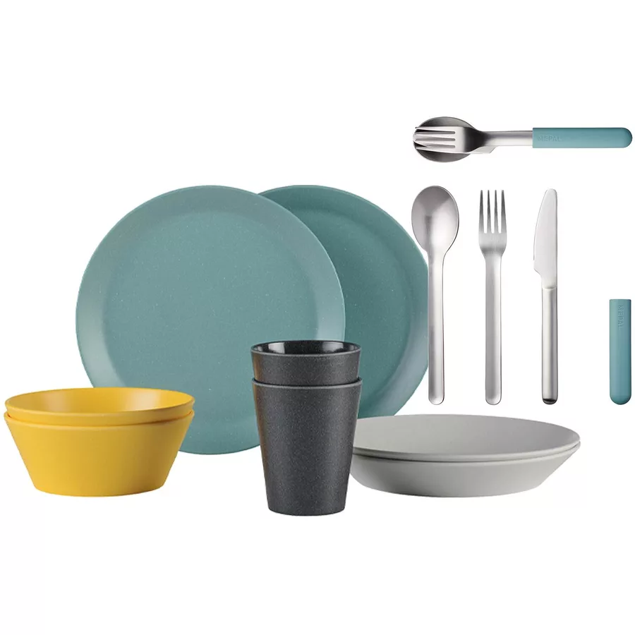 Mepal Camping Geschirr Set mit Besteck Bloom bunt