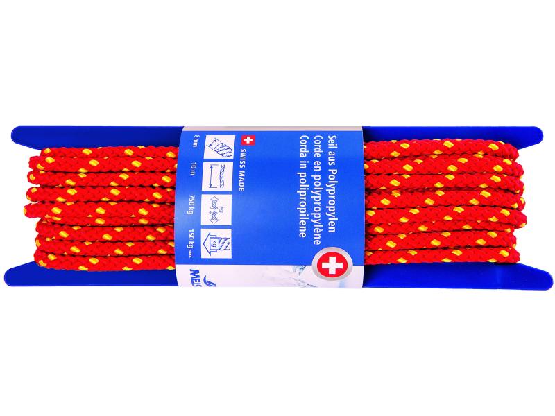Meister Polypropylenseil Ø 8 mm, 10 m, 750 kg, Rot-Gelb Polypropylensseil UNISOFT geflochten