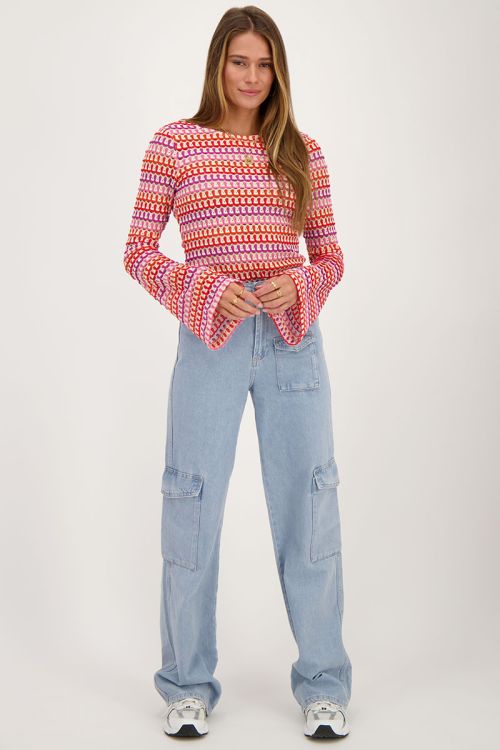 Multikleur crochet top met flared mouwen