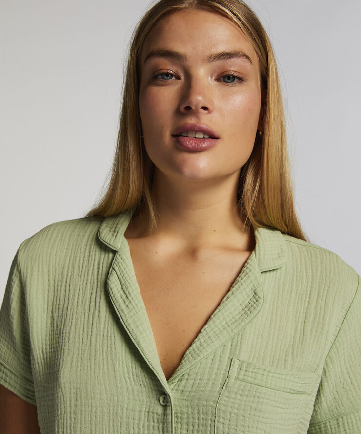 Hunkemöller Jacket SS Cotton Seersucker Quiet green