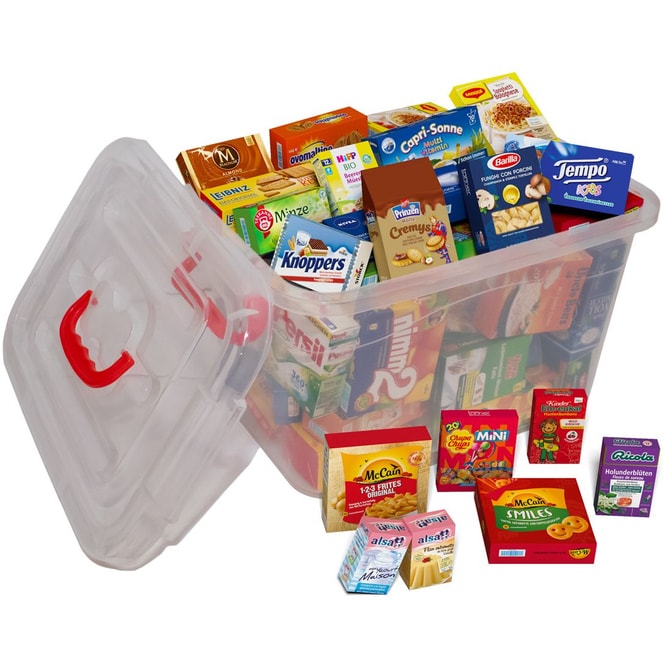 Kaufladenzubehör - Miniaturschachteln in Box