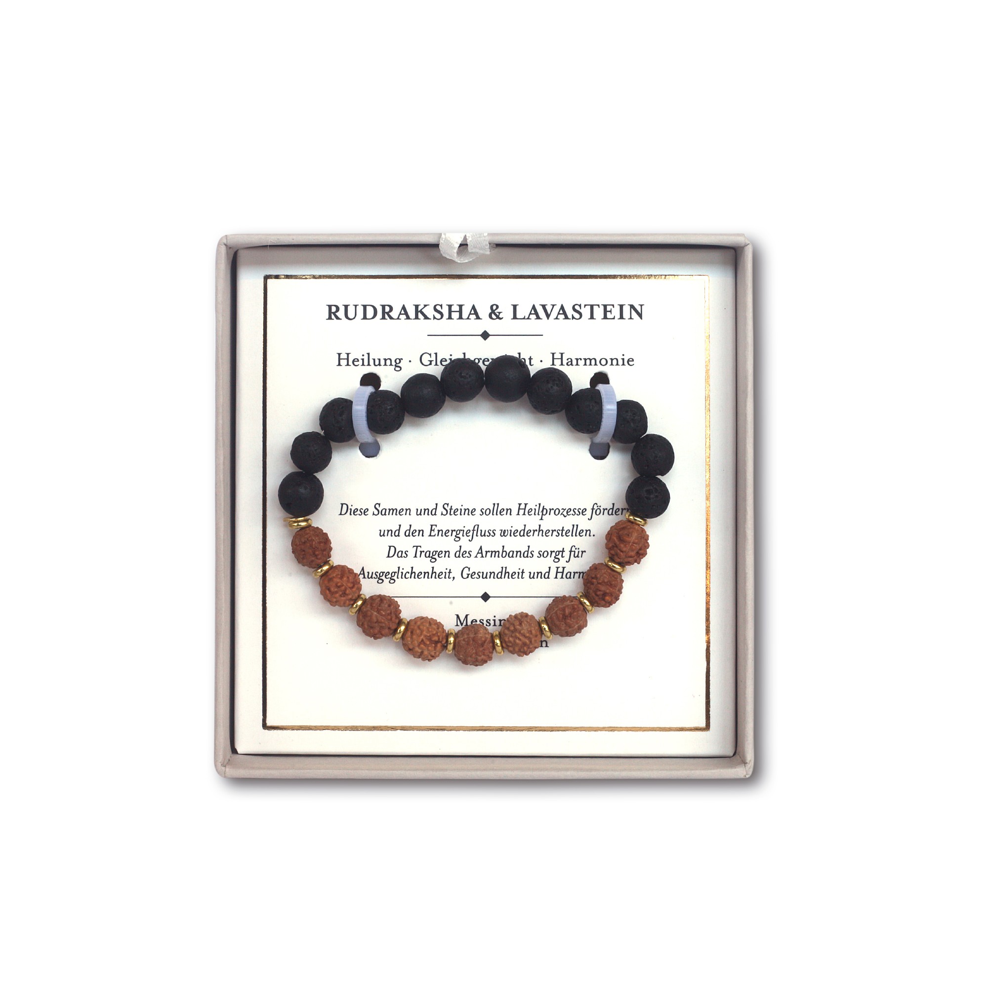 Armband 'Rudraksha & Lavastein', mit Messingelementen in Geschenkbox günstig bestellen