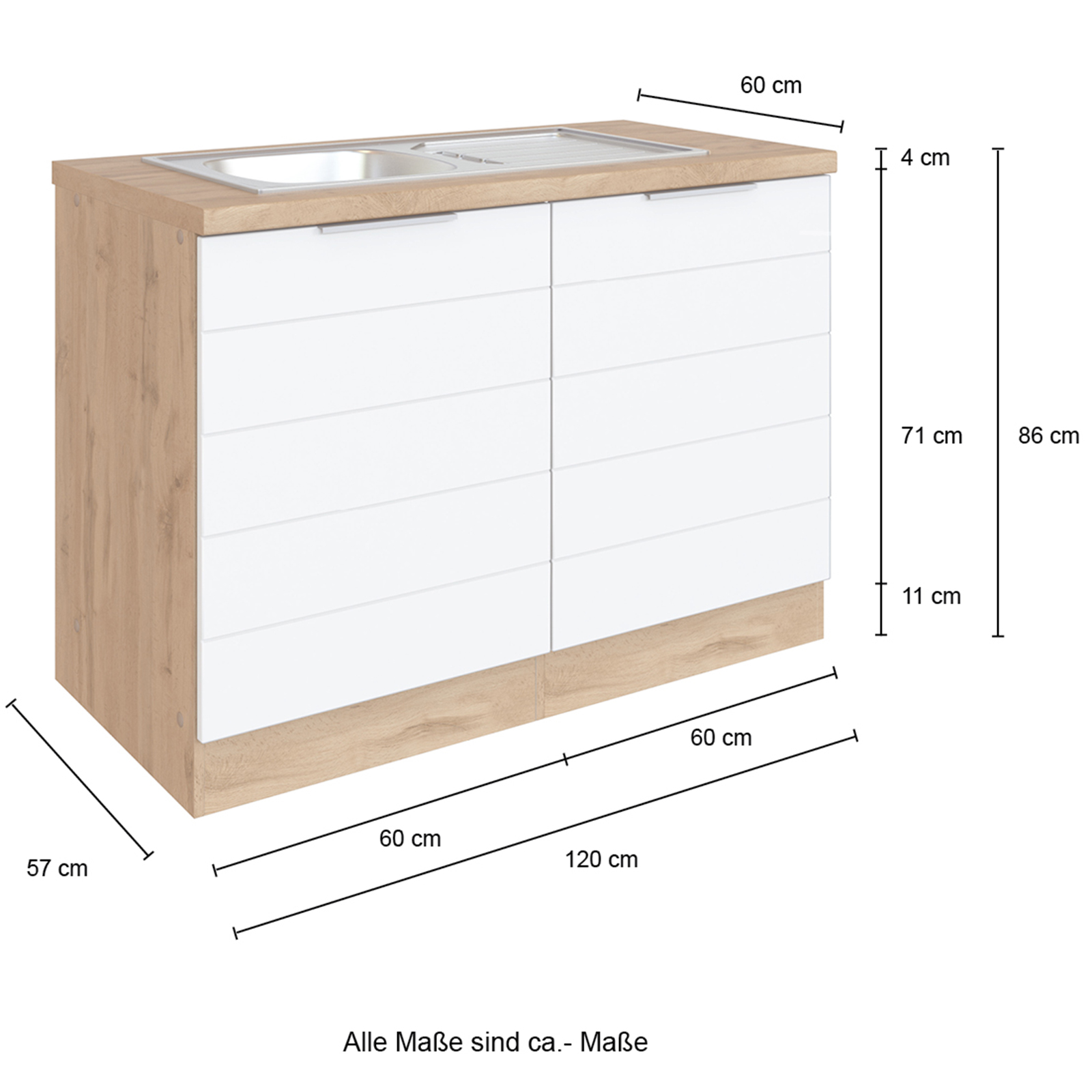 Spülenschrank FLORENZ - Wotaneiche-weiß matt