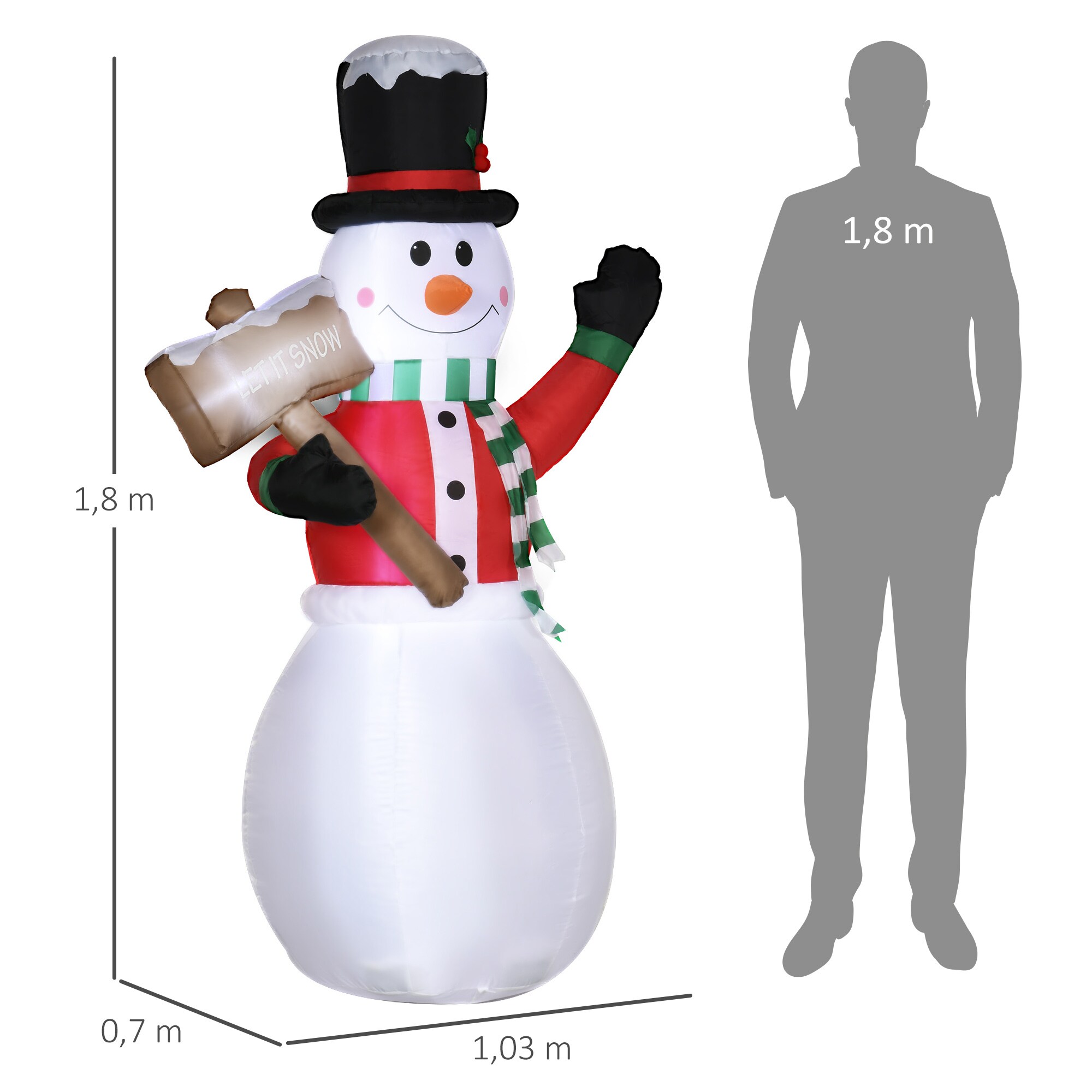 Outsunny Aufblasbare Weihnachtsdekoration mit Sandsack weiß 103L x 70B x 180H cm
