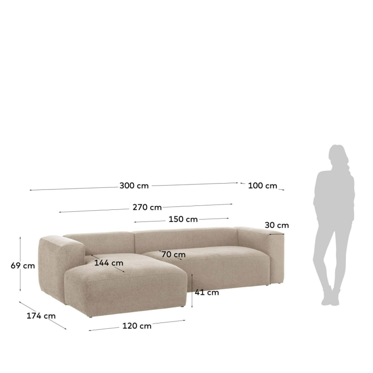 Kave Home Blok 3-zits bank met chaise longue links green corduroy