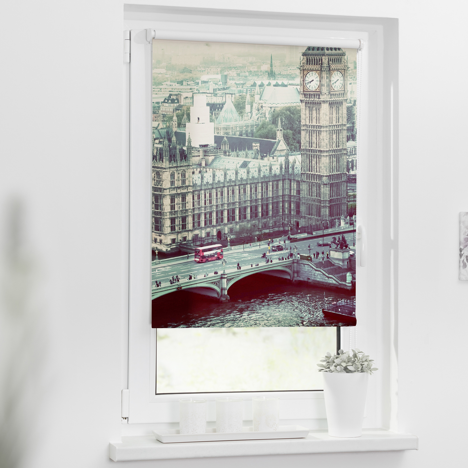LICHTBLICK Verdunklungsrollo LONDON WESTMINSTER - grau-blau - 45x150 cm