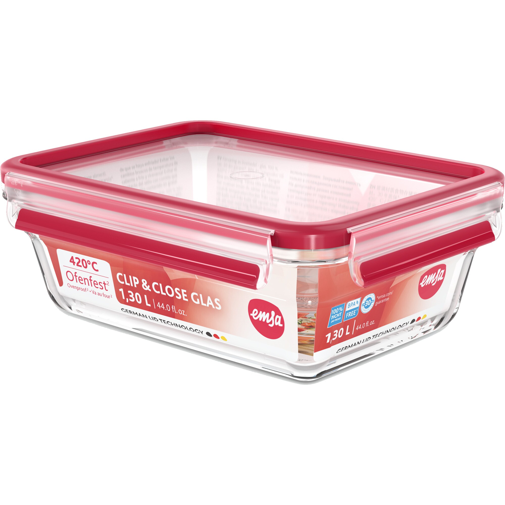 Emsa Dose CLIP & CLOSE Glas-Frischhaltedose 1,3 Liter