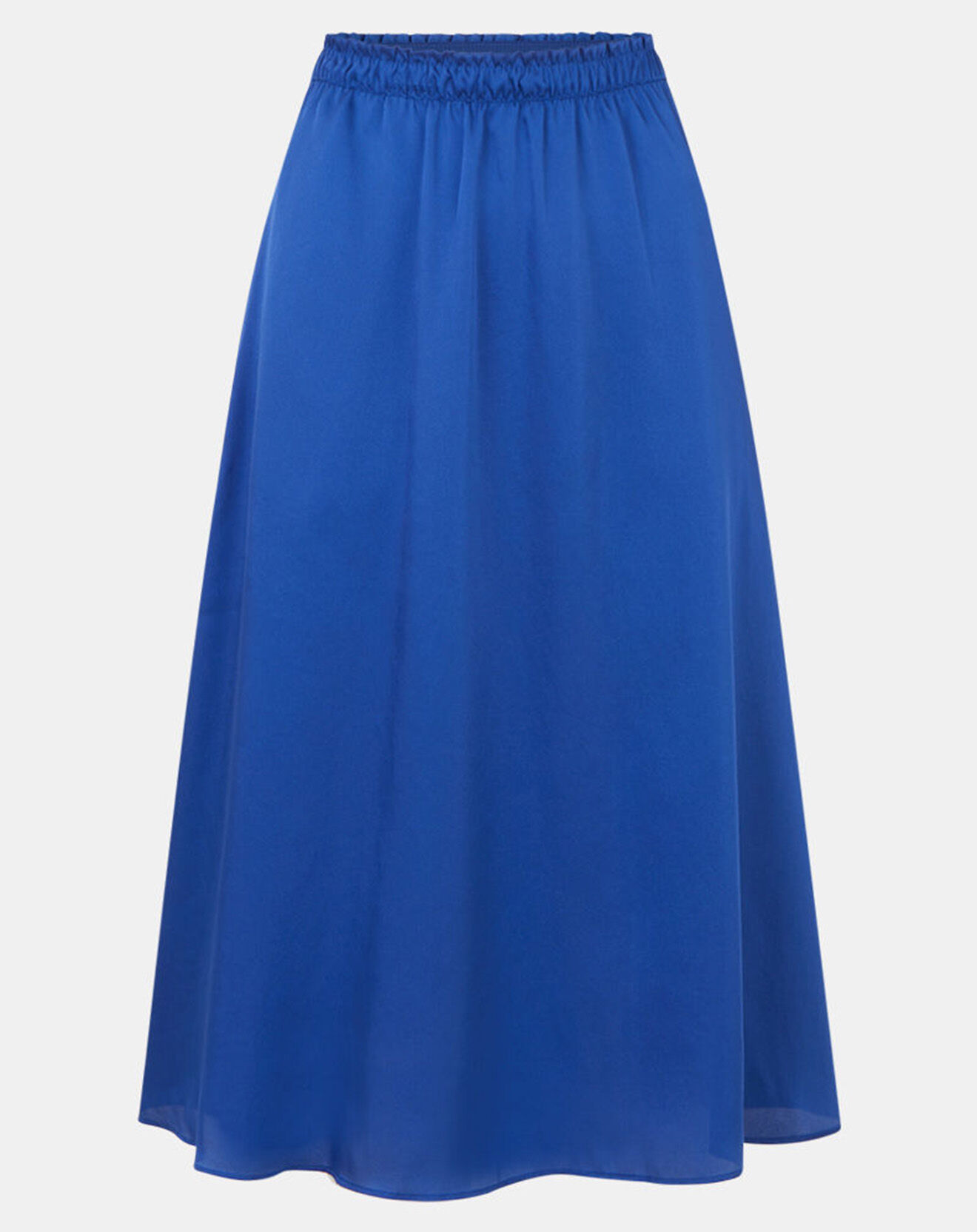 Galeries Lafayette Jupe mi-longue en Satin Roll bleue