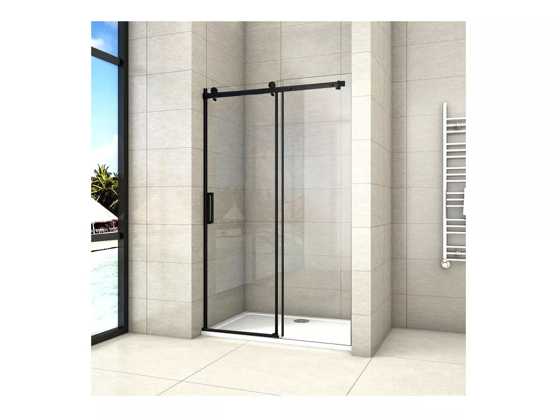 Porte de douche noire 120x200cm porte de douche coulissante en 8mm verre anticalcaire installation en niche