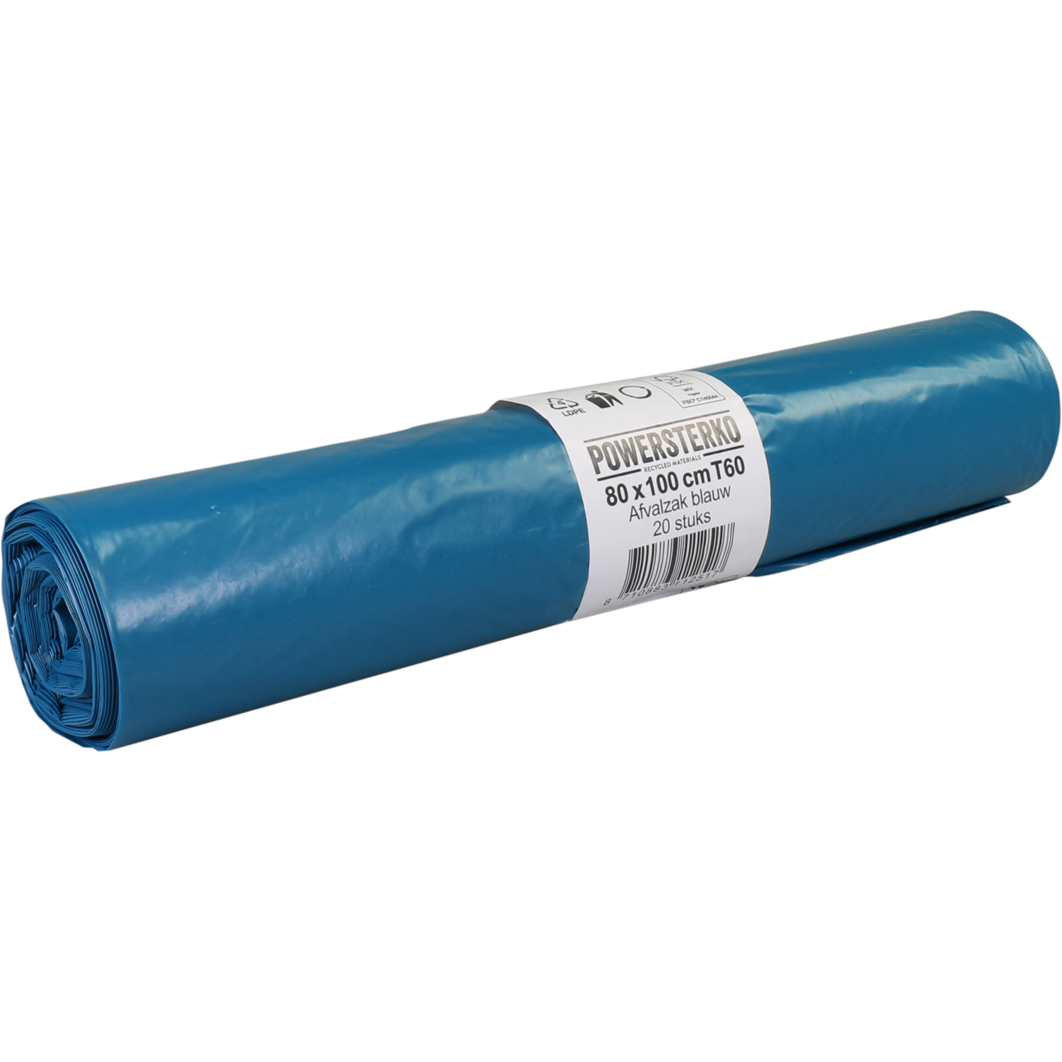 PowerSterko Afvalzak, Gerecycled LDPE, 80x100cm, T60, blauw