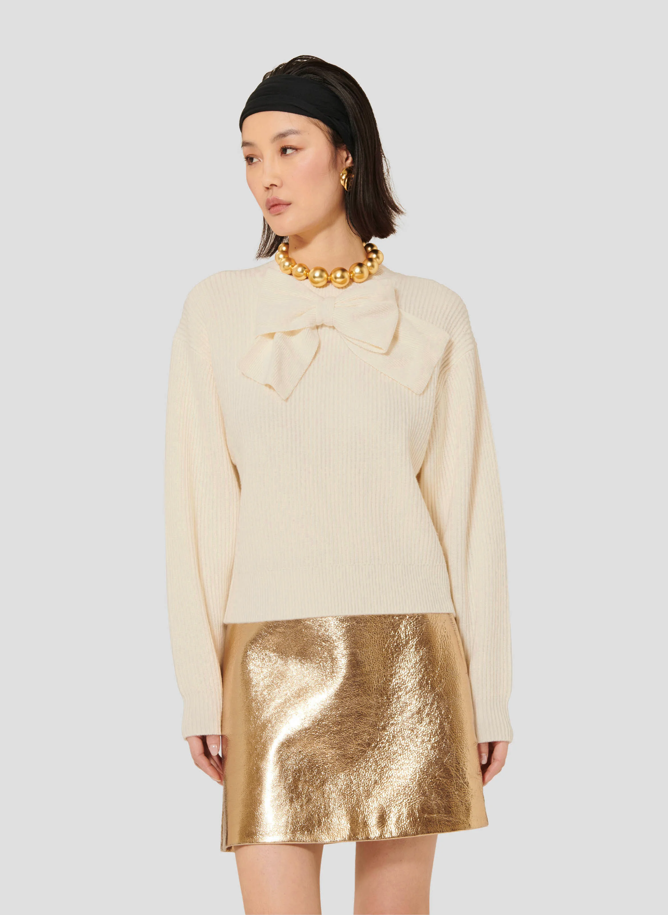 PHOEBE - Pull droit col rond en laine | Beige