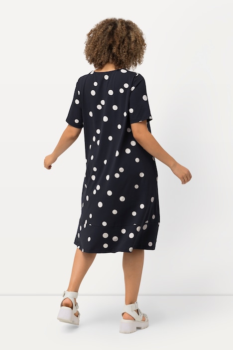 Midikleid, Punkte, A-Linie, Taschen, Rundhals, Halbarm