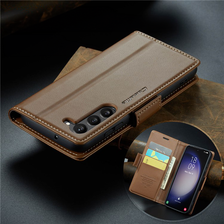 Samsung Galaxy S24  Plus Leder Tasche Flip Wallet Etui mit Kartenfächern Litchi Look (RFID Schutz) - Braun