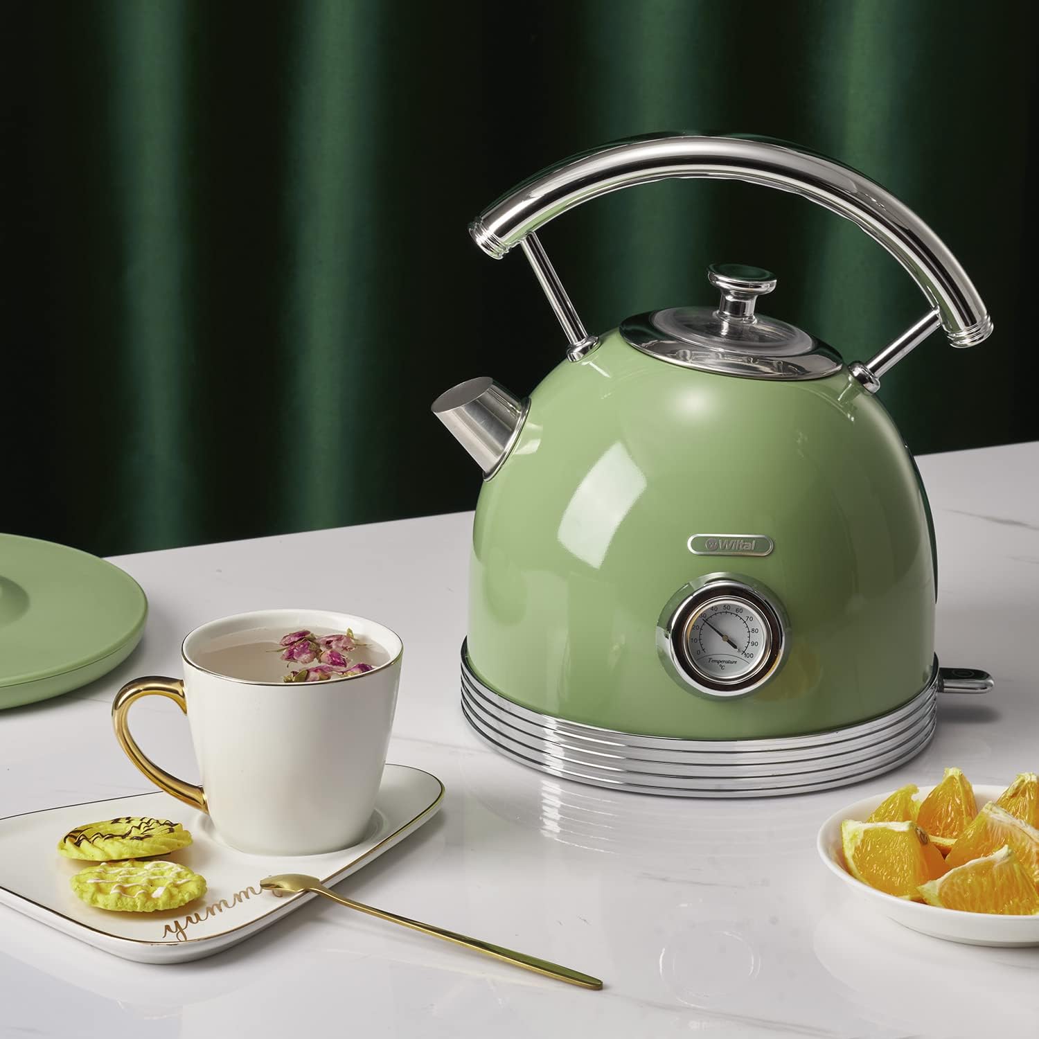 toaster wasserkocher set, frühstücksset toaster wasserkocher, Wasserkocher aus Edelstahl, 2200W, Schnellaufheizung, Toaster mit Brötchenaufsatz zum Erhitzen aller Brotsorten, retro Grün