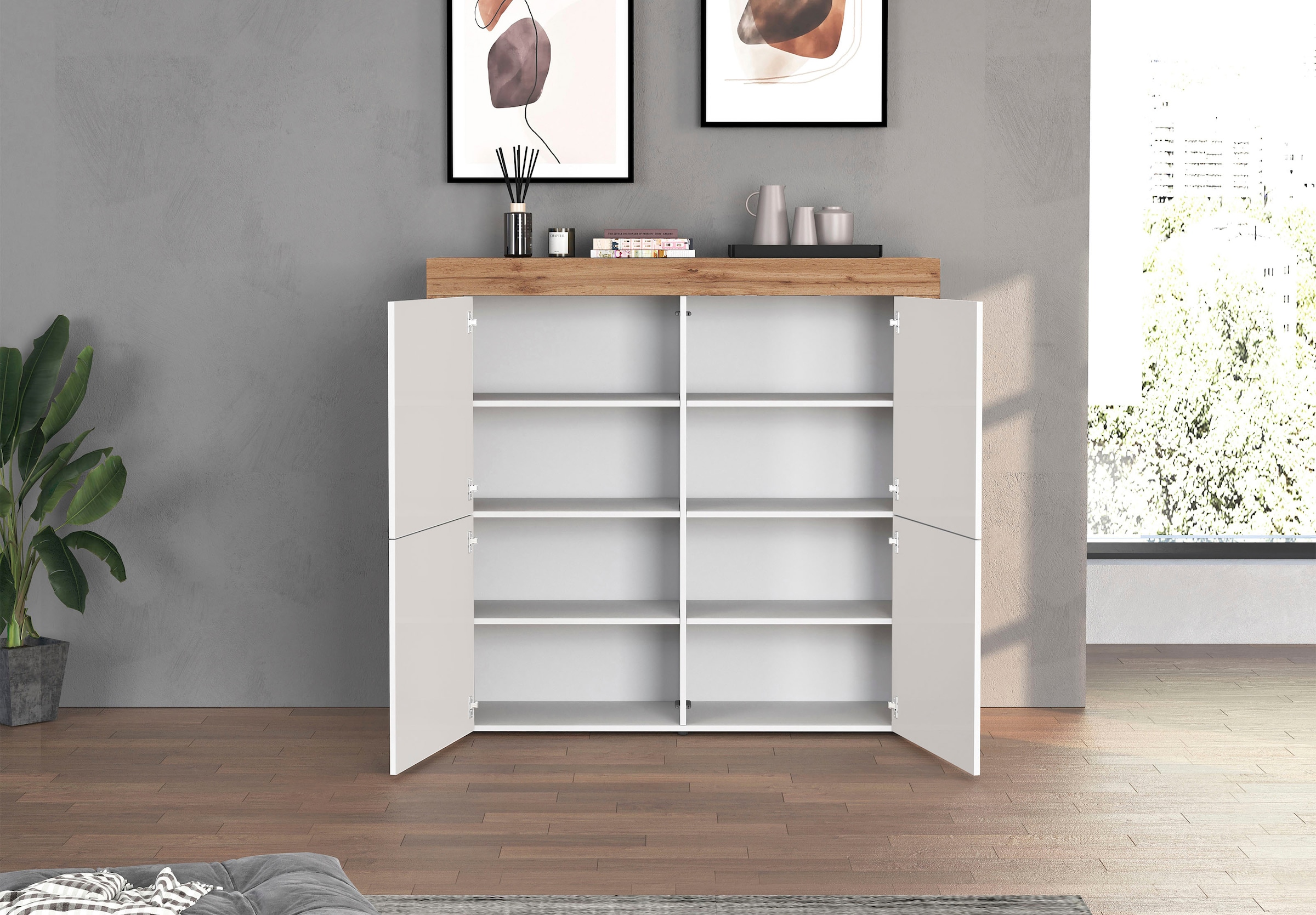 INOSIGN Highboard »CHRONOS Breite 140 cm mit 4 Türen und 8 Fächer 'Made in Italy'« 1 Stk. tlg. Hohes Sideboard, Kommode, Schrank, Grifflos mit Push to Open