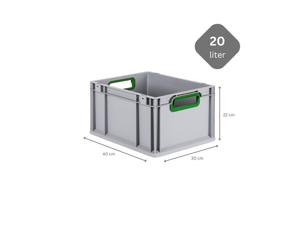 PROREGAL Eurobox Nextgen Kleur HxBxD 22 x 30 x 40 cm 20 liter Handgrepen Groen Open gladde bodem Euro container transportbox