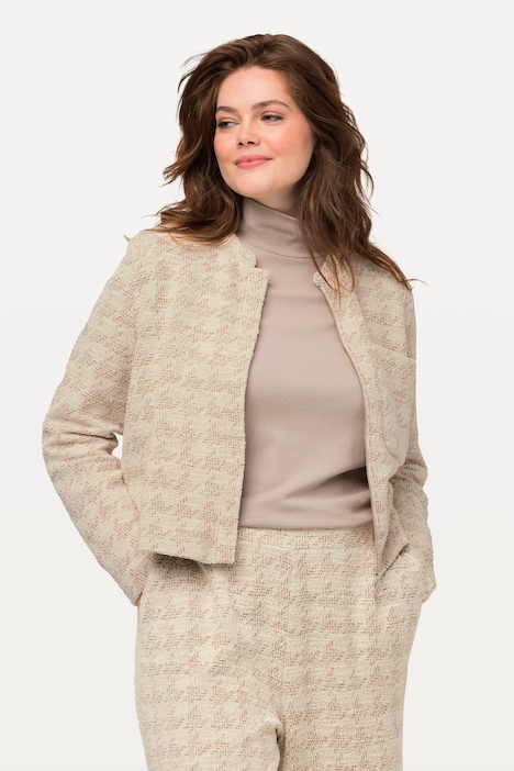 Bouclé-Jacke, Oversized, Stehkragen, Biobaumwolle