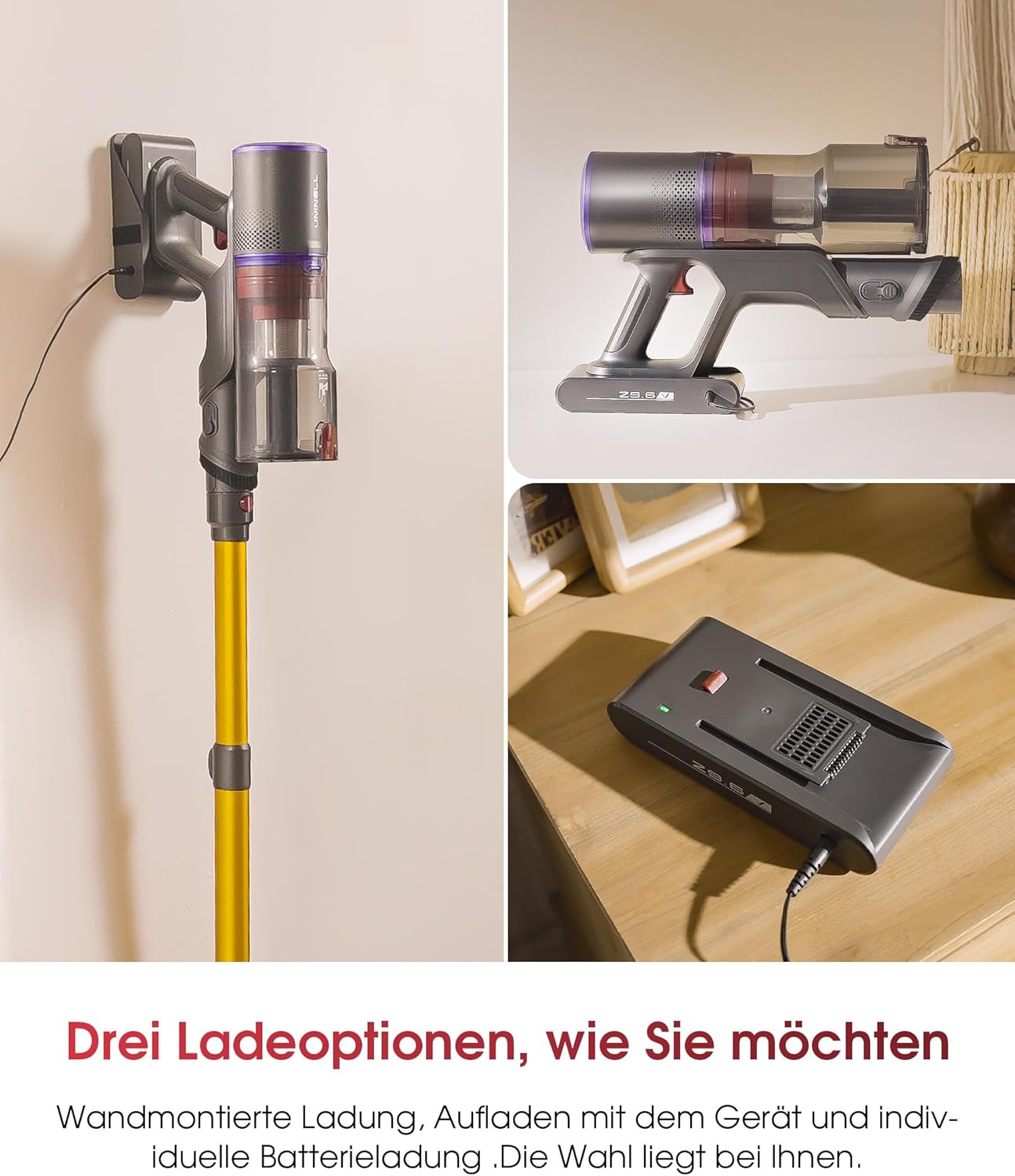 UNINELL HOME Akku Staubsauger 50000Pa/580W/70Min Upgrade, Staubsauger Kabellos Selbstladender mit LED Touchscreen/Anti-Tangle-Bürste, Selbststehend für Hartböden Teppiche Tierhaare