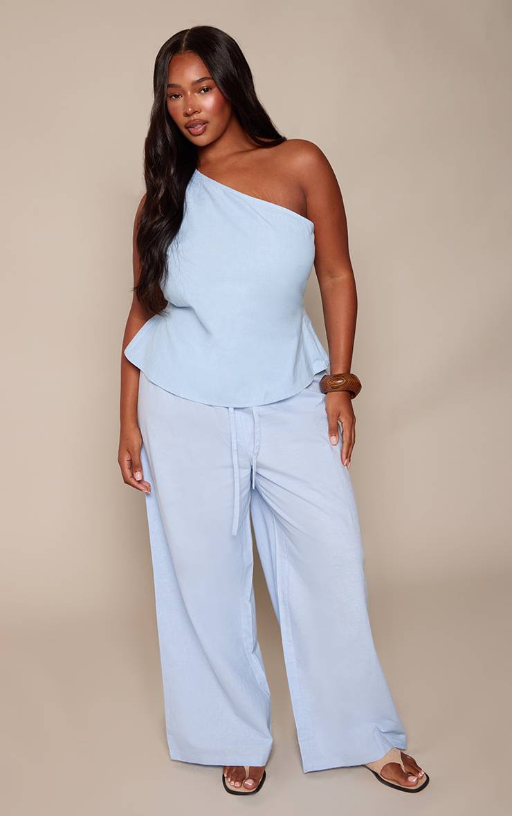 Bleu Clair Pantalon Évasé Texturé Tissé Grande Taille Ensemble Coordonné