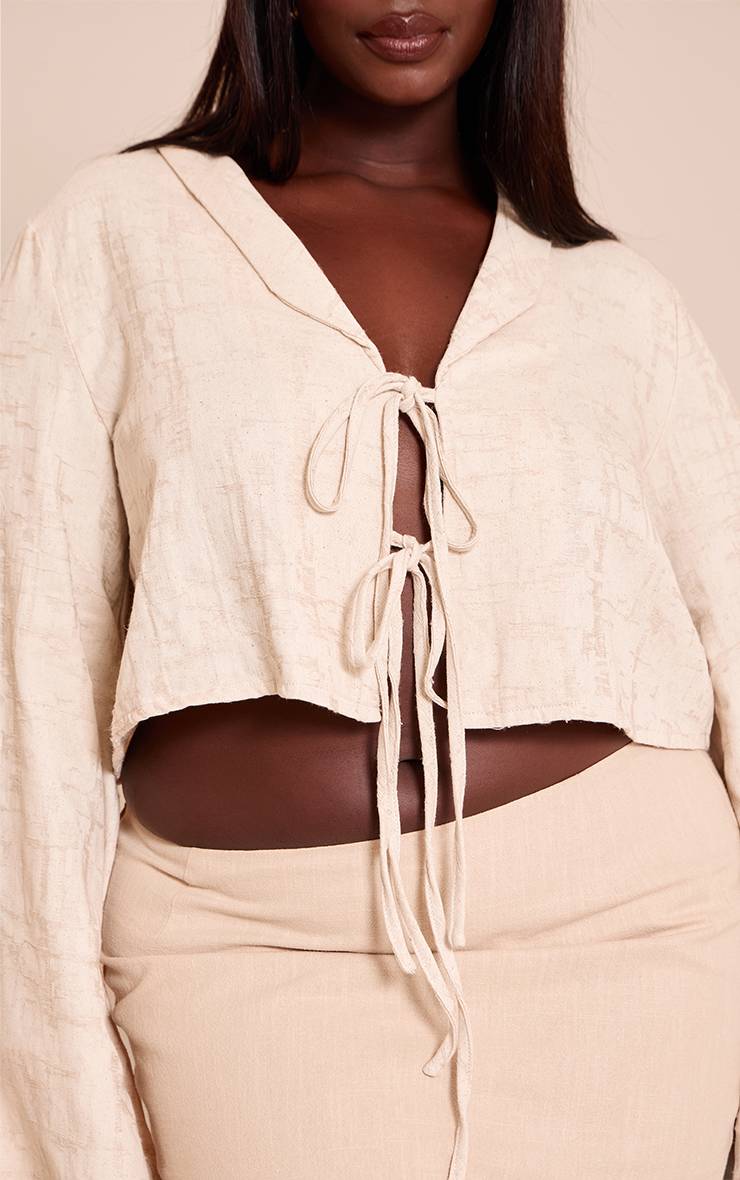 Sable Chemise Grande Taille Texturée Légère Tissée À Nouer Devant