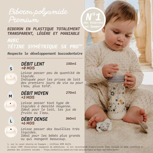 Biberon 270ml tétine SXPro M Wonderland Beige - SUAVINEX