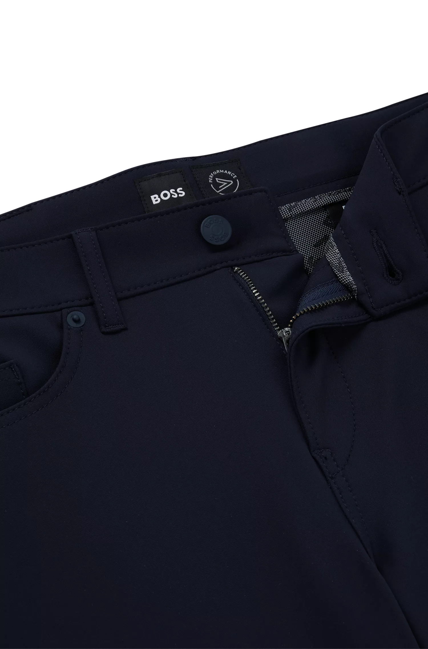 Calça jeans BOSS preta, corte slim, em denim elástico de alta performance.