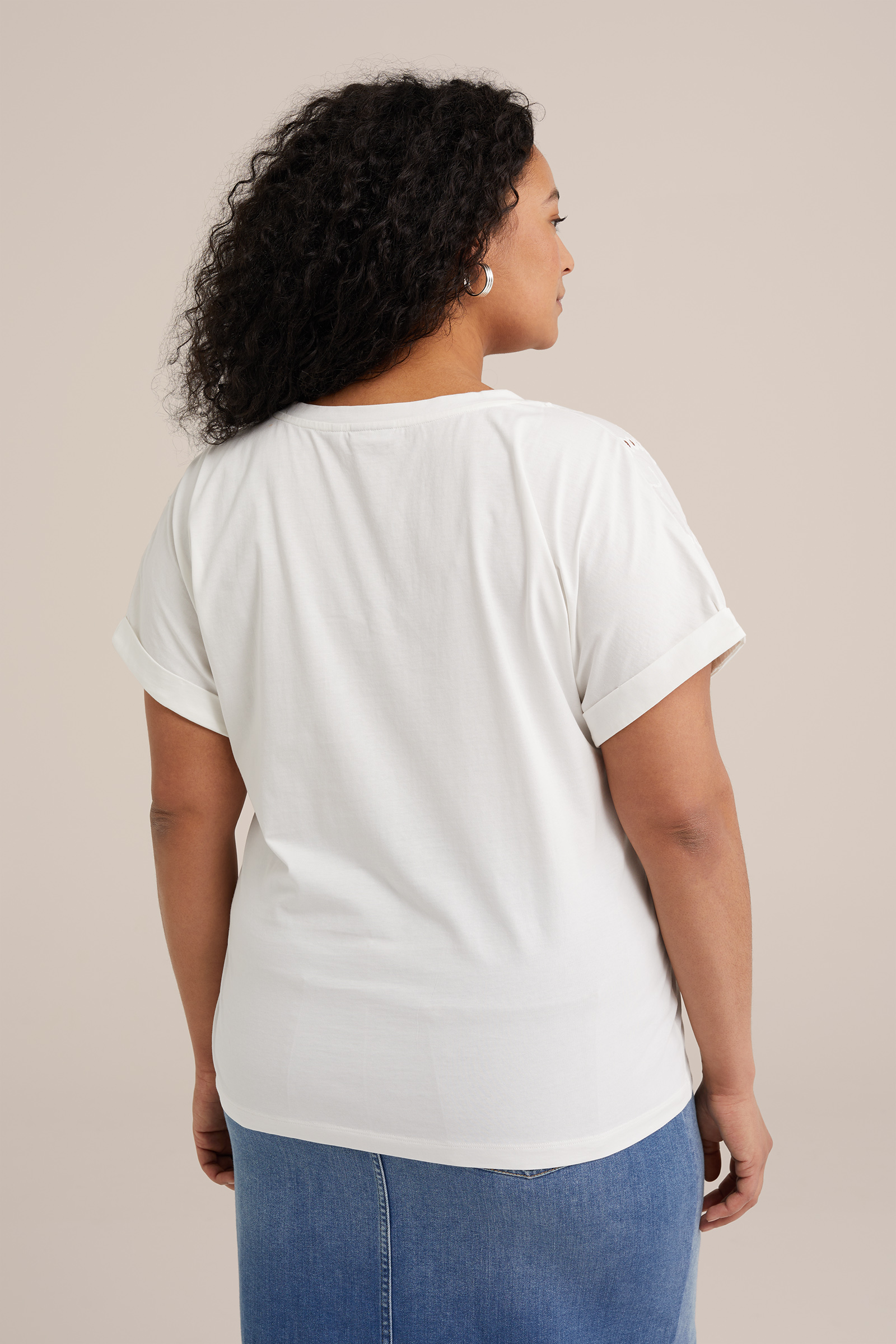 T-shirt met embroidery - Curve WE Fashion Wit