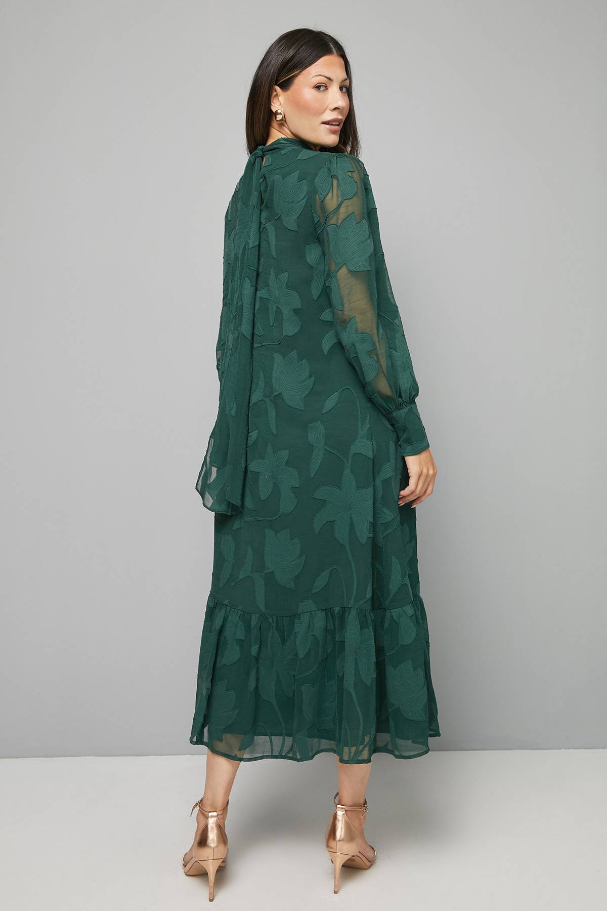 Wallis Robe Midi Col Montant Jacquard à Dos Noué