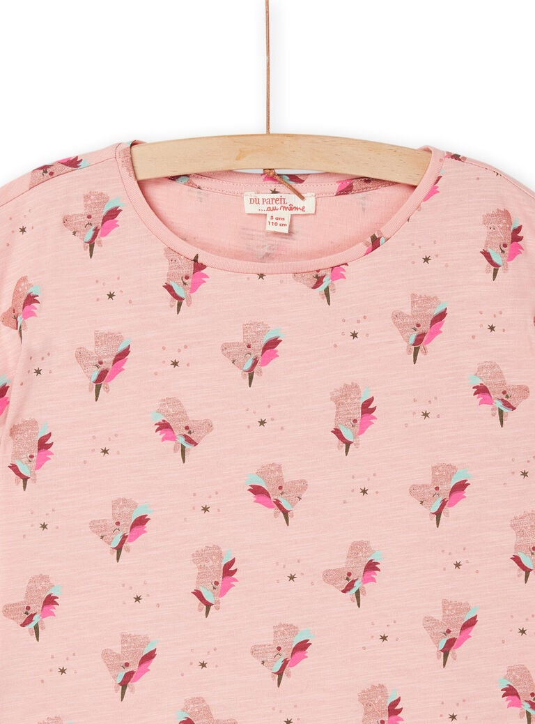 T-shirt vieux rose à imprimé licornes