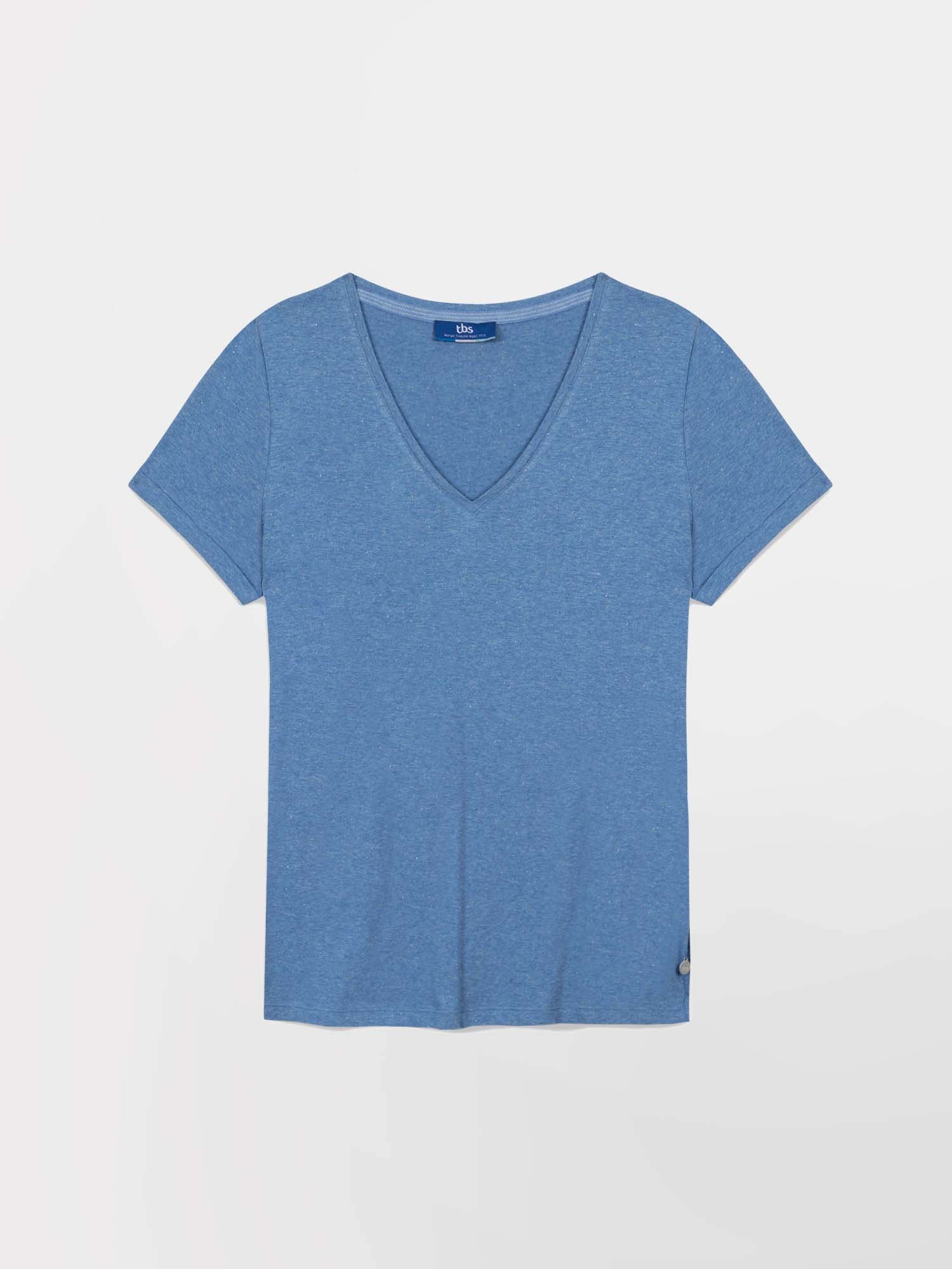 Tee-Shirt Femme Col V Jersey Coton Bleu