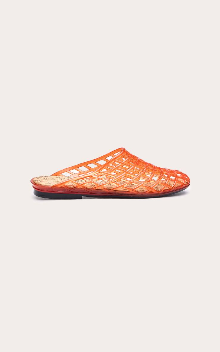 Orange Mules À Semelle Liège Effet Gelée