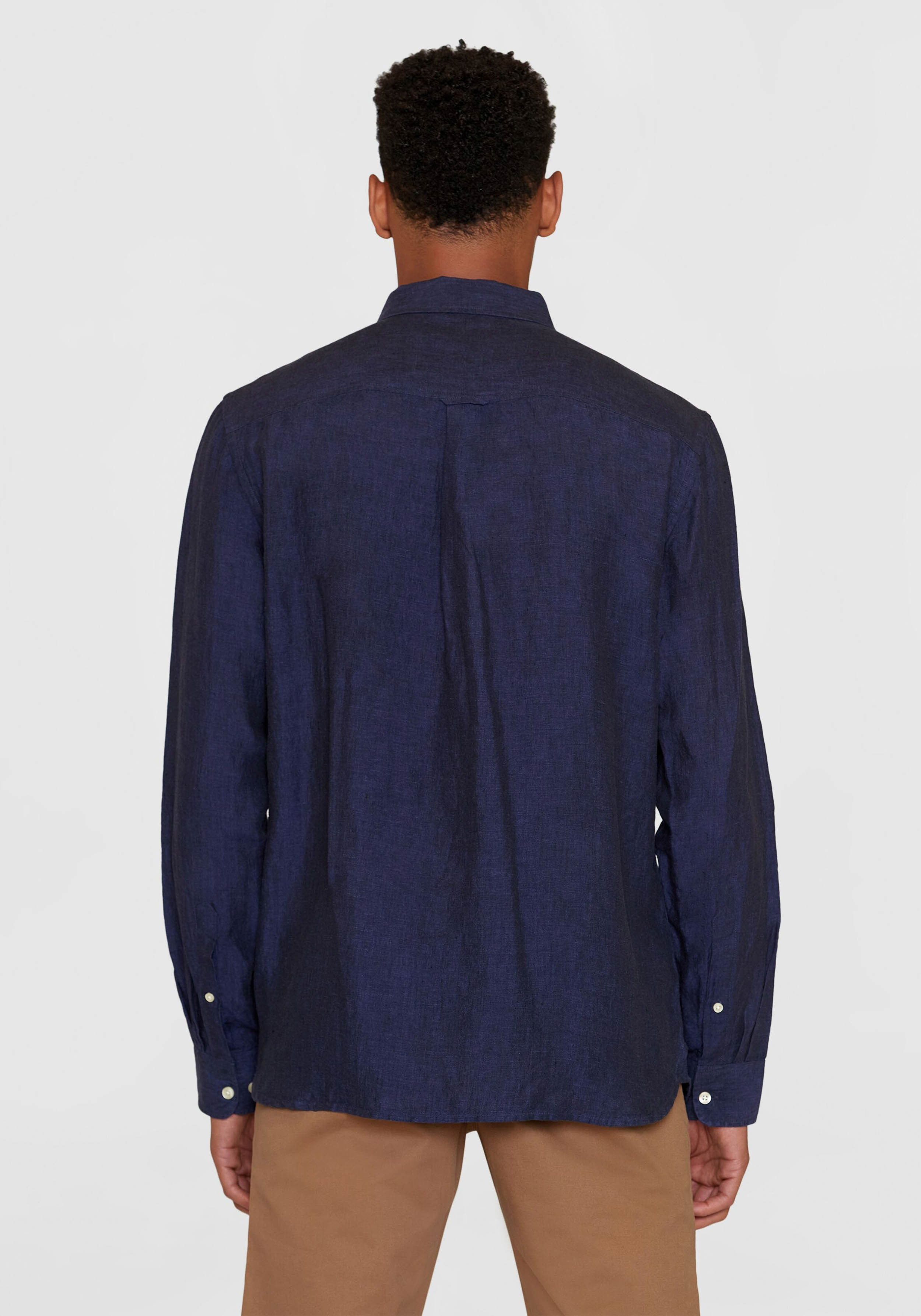 Knowledge Cotton Apparel Leinenhemd Regular Linen Shirt Yarndyed - Total Eclipse