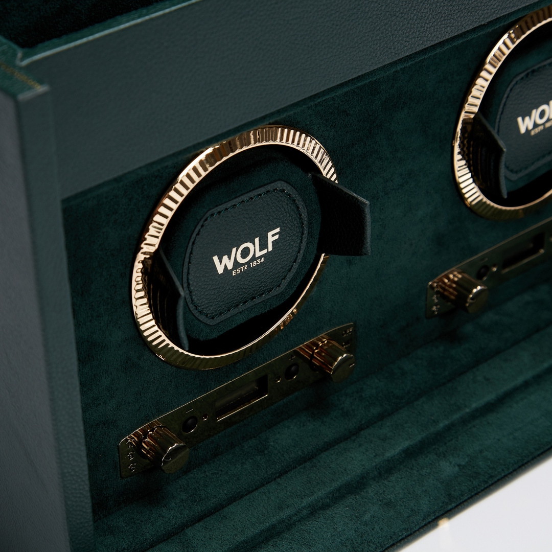 Wolf 1834 British Racing Doppel Uhrenbeweger mit Aufbewahrung Grün