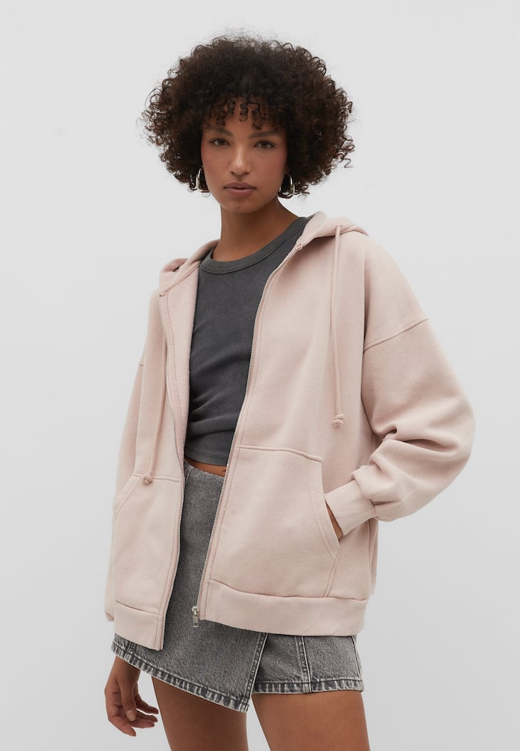 Moletom oversized com zíper e efeito desbotado