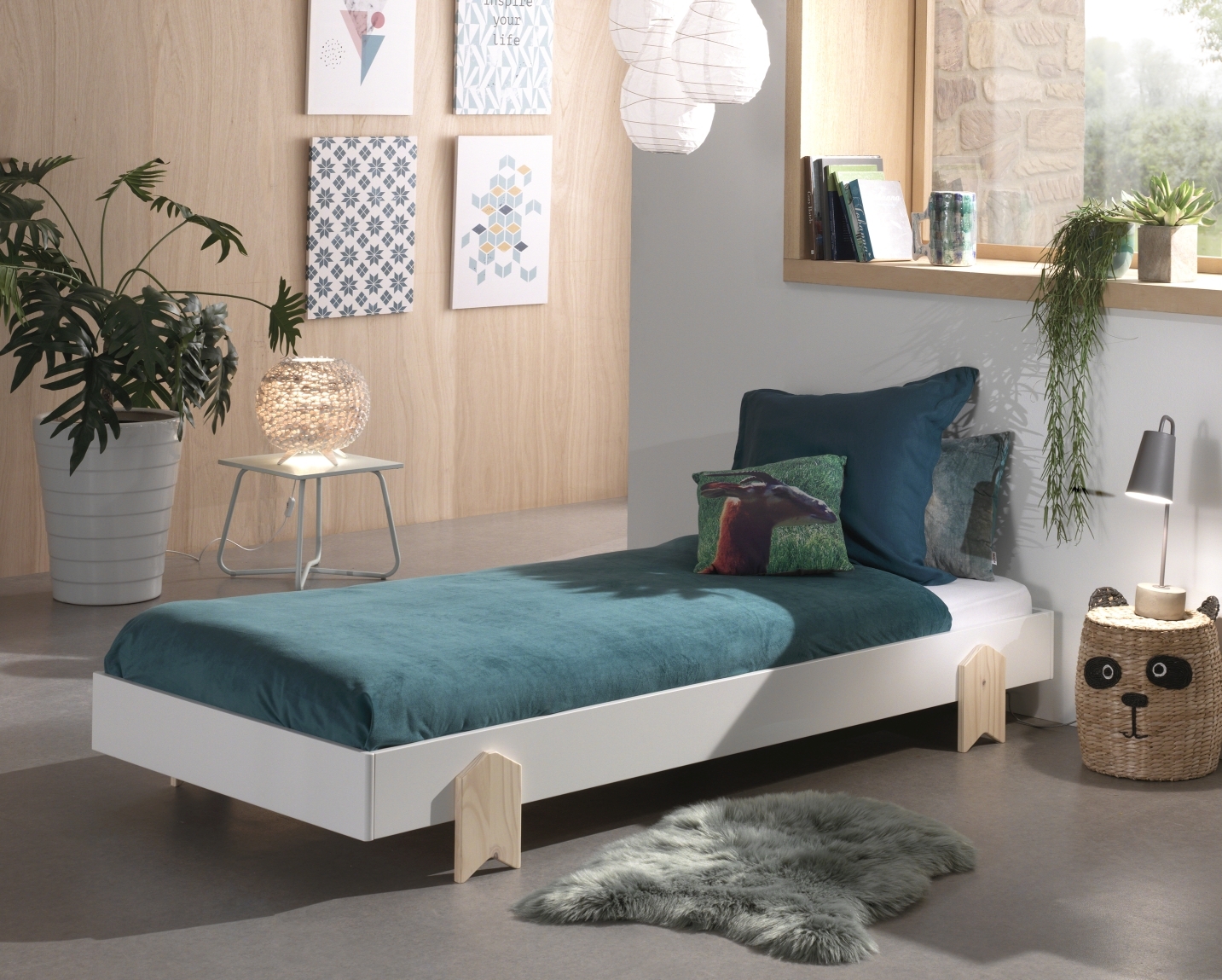 Einzelbett MODULO - weiß - stapelbar - Pfeil - 90x200 cm