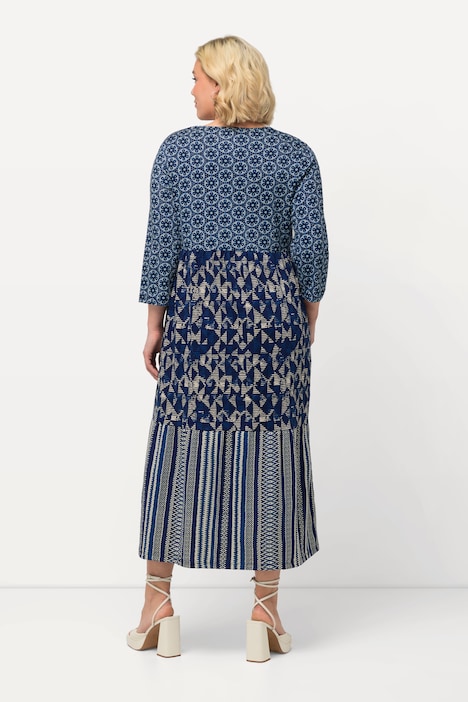 Jerseykleid, Mustermix, A-Linie, V-Ausschnitt, 3/4-Arm