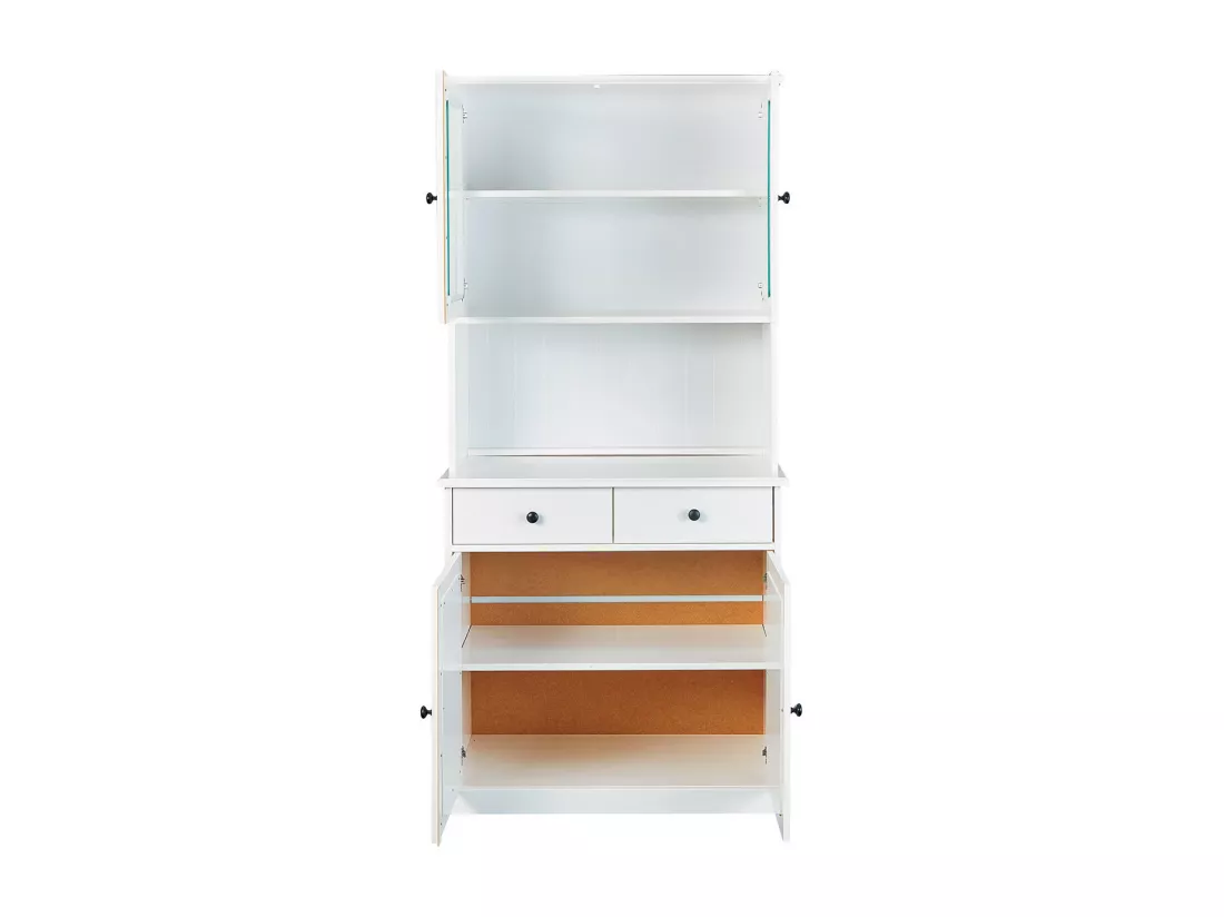 BIDART - Buffet Vaisselier 4 Portes 2 Tiroirs Bois Massif Vernis Blanc