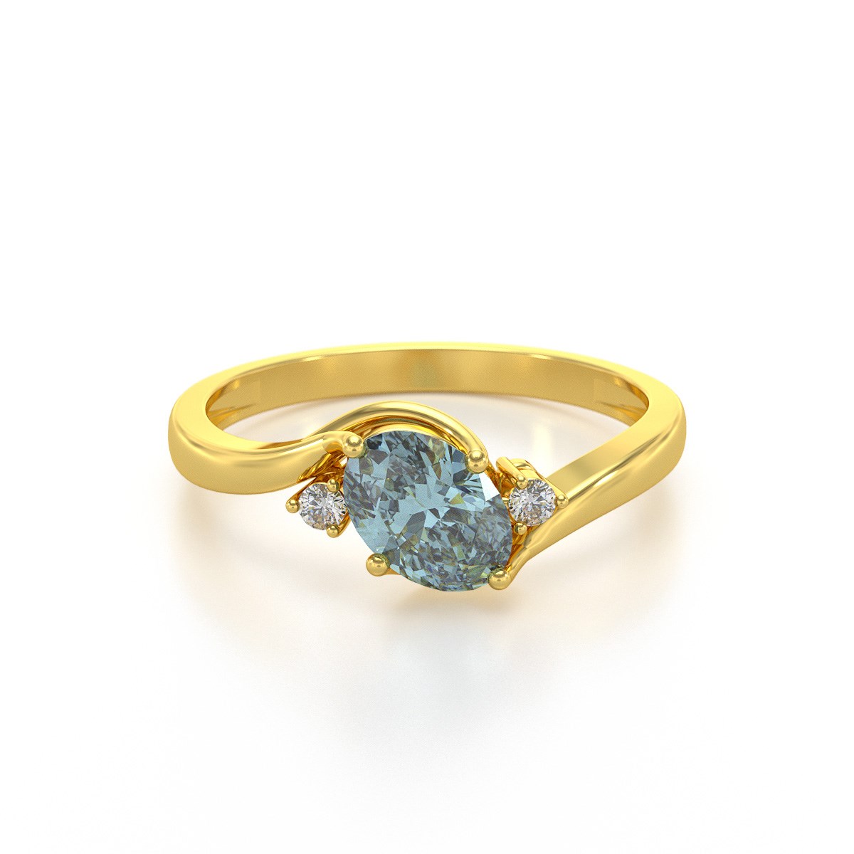 Bague ADEN Or 585 Jaune Aigue-Marine et diamants 1.58grs