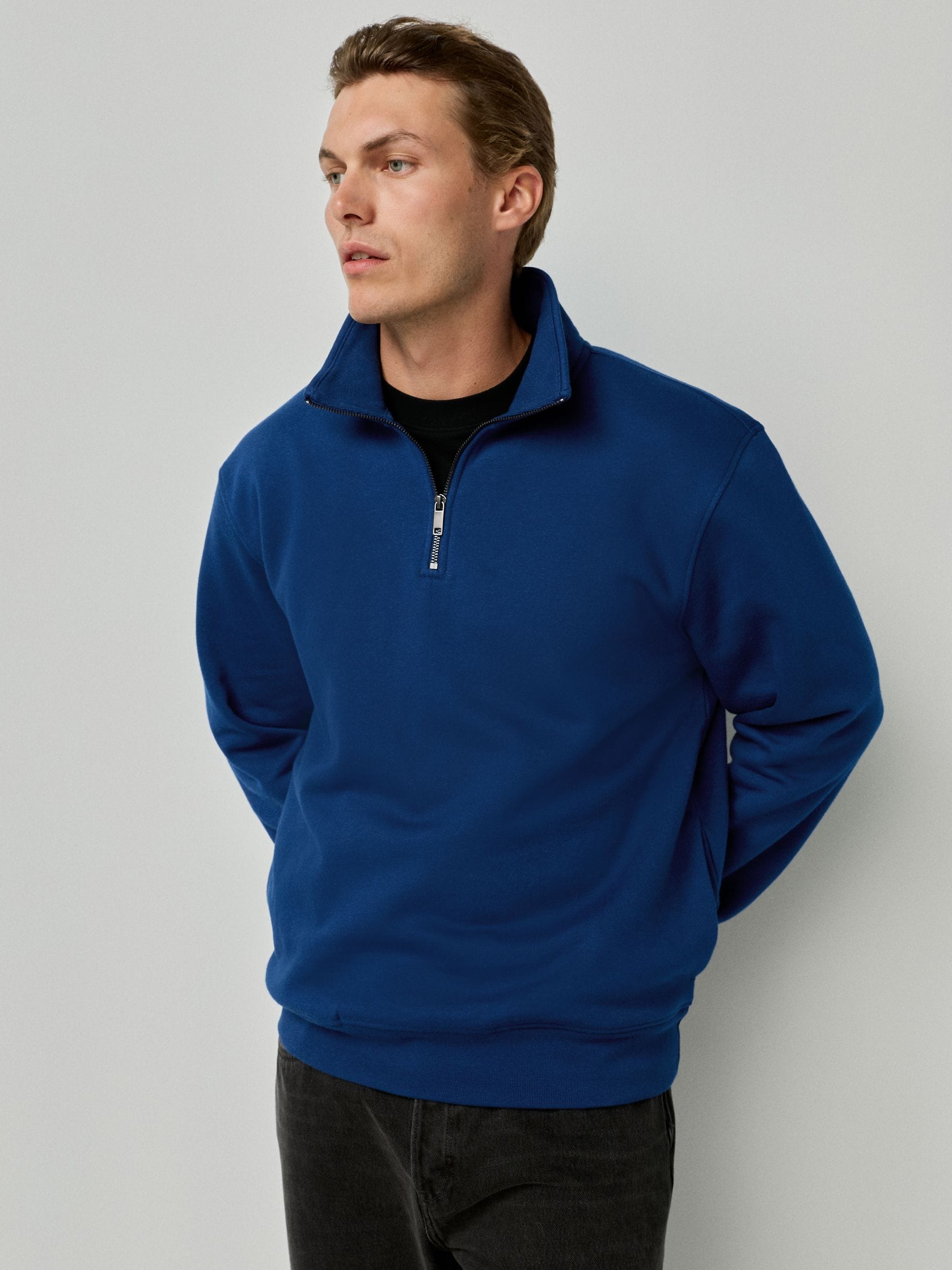 Inktblauw - Kwartrits - Sweatshirt van jersey met hoog katoengehalte